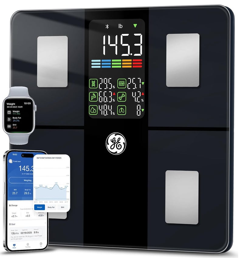 GE Scale for Body Weight, Body Fat, BMI, Muscle Mass, Smart Bathroom Scales with 14 Body Composition Metrics with Large Display, Accurate Bluetooth Weighing Machine with Fitness App, 400 lbs - Image 1